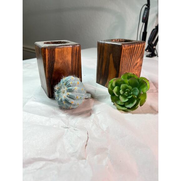 Pair of Handmade Wood Planters - Picture 4 of 5